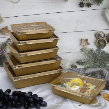 Bio-degradable Disposable Kraft paper food container take away fast food container with PET lid 1200ml